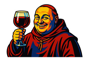 monk with glass of wine vector, an Illustration by AlexArt