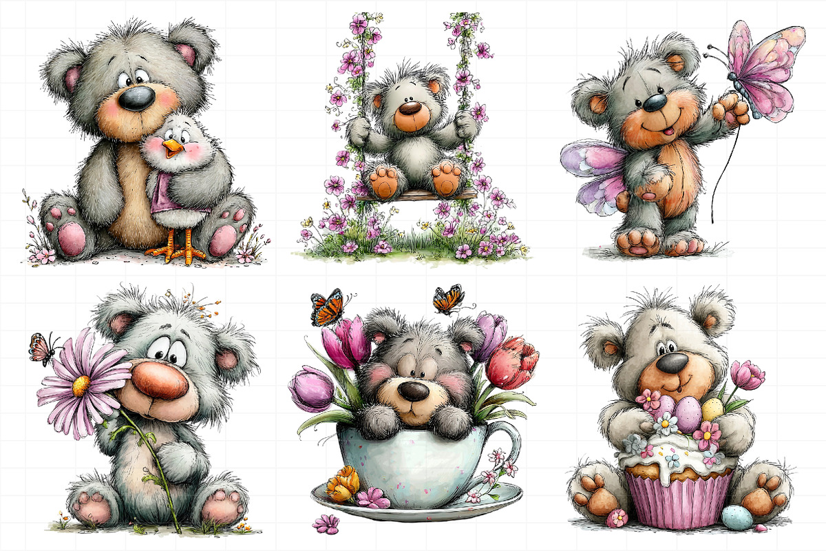 Spring Teddy Bear Clipart Set Bundle, an Illustration by Daily.Designs (Photo 3 of 8)