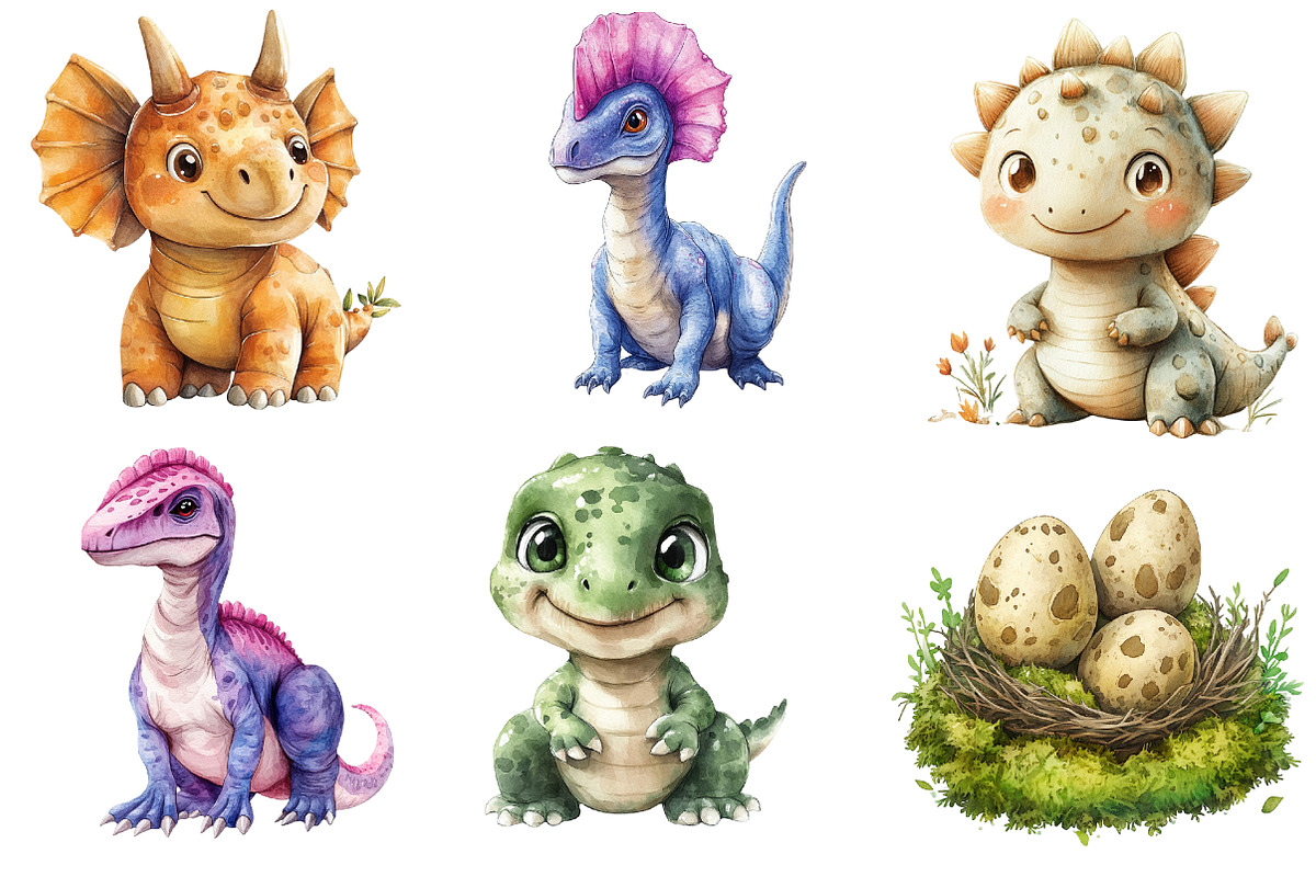 Watercolor Paleontology Dinosaur png, an Illustration by Watercolor design (Photo 3 of 5)