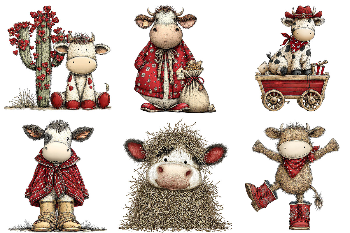 Funny Western Cows Clipart, an Illustration by Craft Nest (Photo 6 of 8)