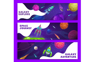 Cartoon Space Banners, Vector