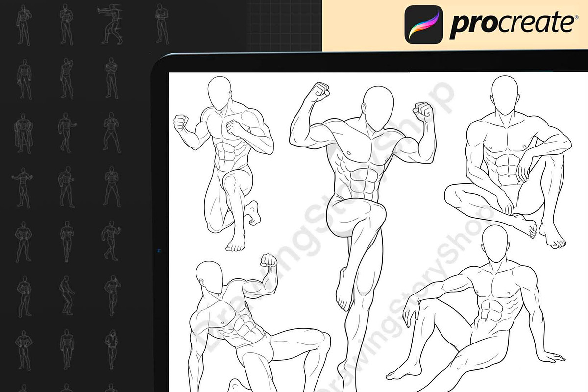 400 Procreate Male pose stamps Bases, a Brush Add-On by DrawingStoryShop (Photo 4 of 7)