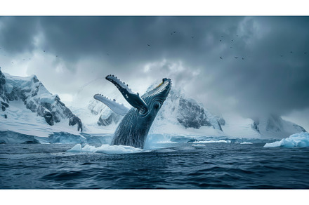 Majestic Humpback Whale Leaping Out, an Animal Photo by Goinyk