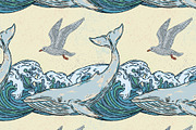 Whale, Waves, Seagull, a Pattern Graphic by NayaChu (Thumbnail 9 of 9)