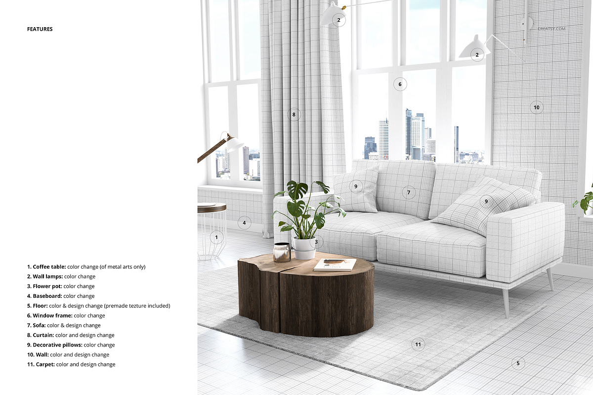 Loft Living Room Mockup Set, a Household Mockup by creatsy2 (Photo 6 of 8)