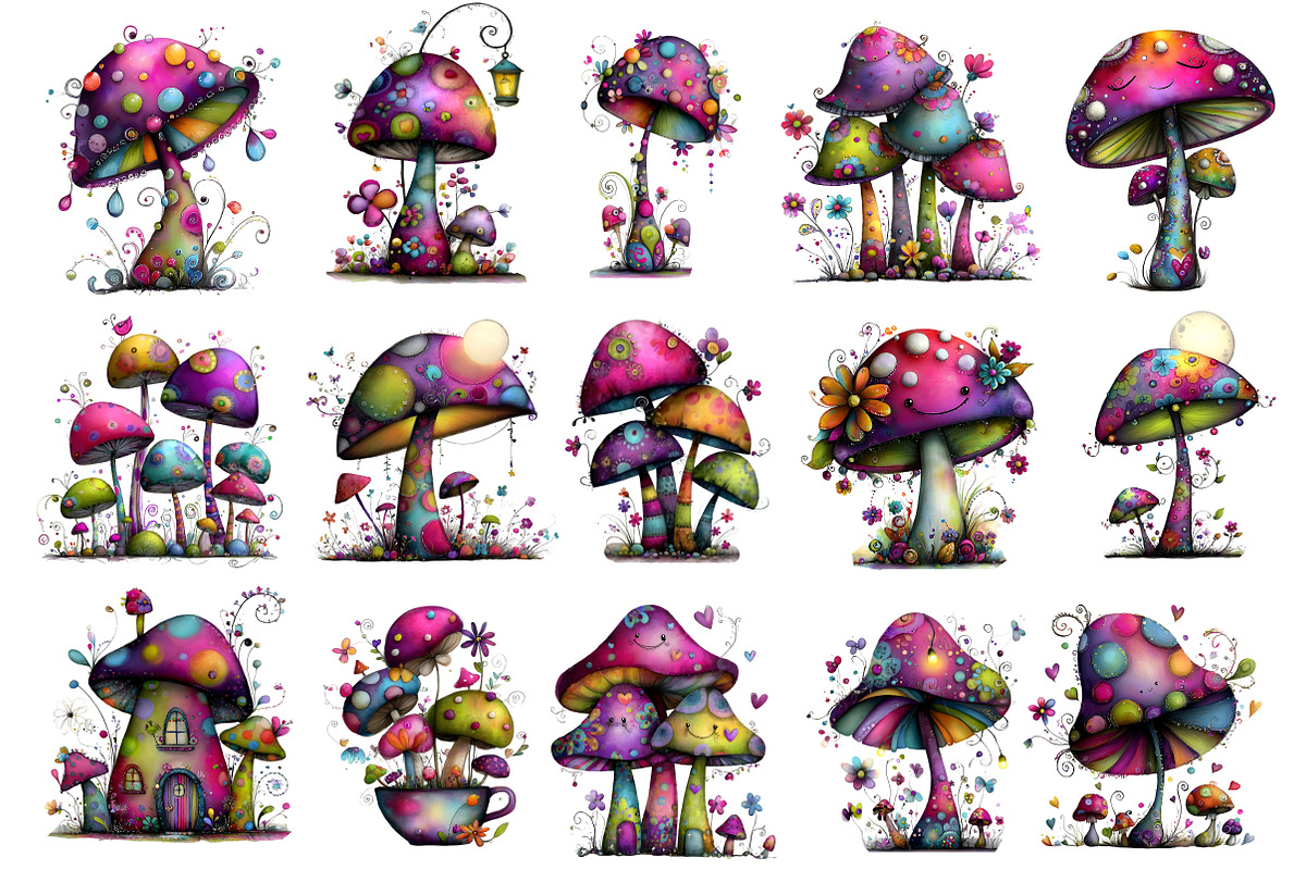 Whimsical Mushroom Clipart Bundle, an Illustration by Dream Creation (Photo 5 of 8)
