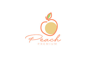 Fresh Fruit Peach Line Style Logo