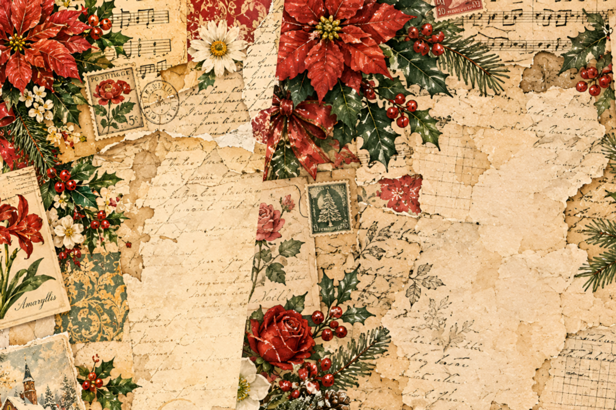 Flowers in Christmas Junk Journal, a Background Graphic by Markicha Art (Photo 4 of 5)
