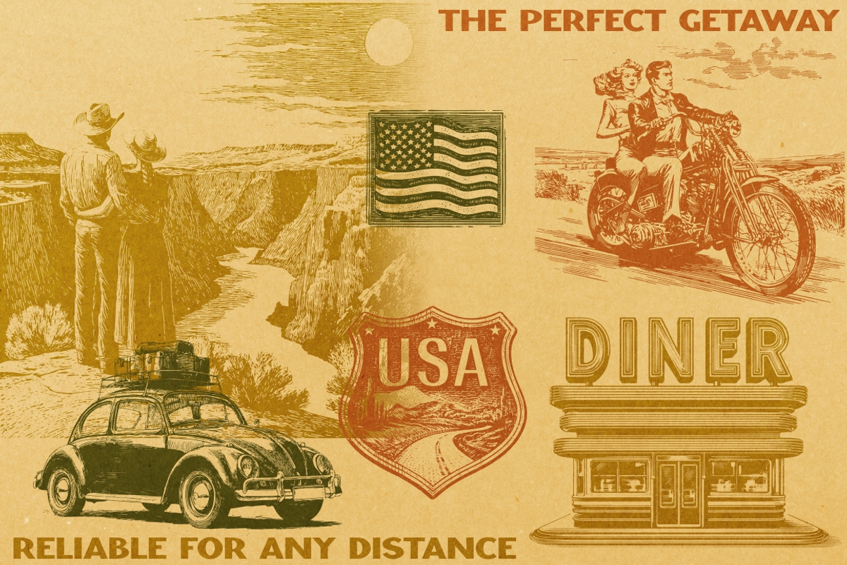 USA Retro Road Trip illustrations, an Object Illustration by Nocturnal Wolf (Photo 2 of 19)