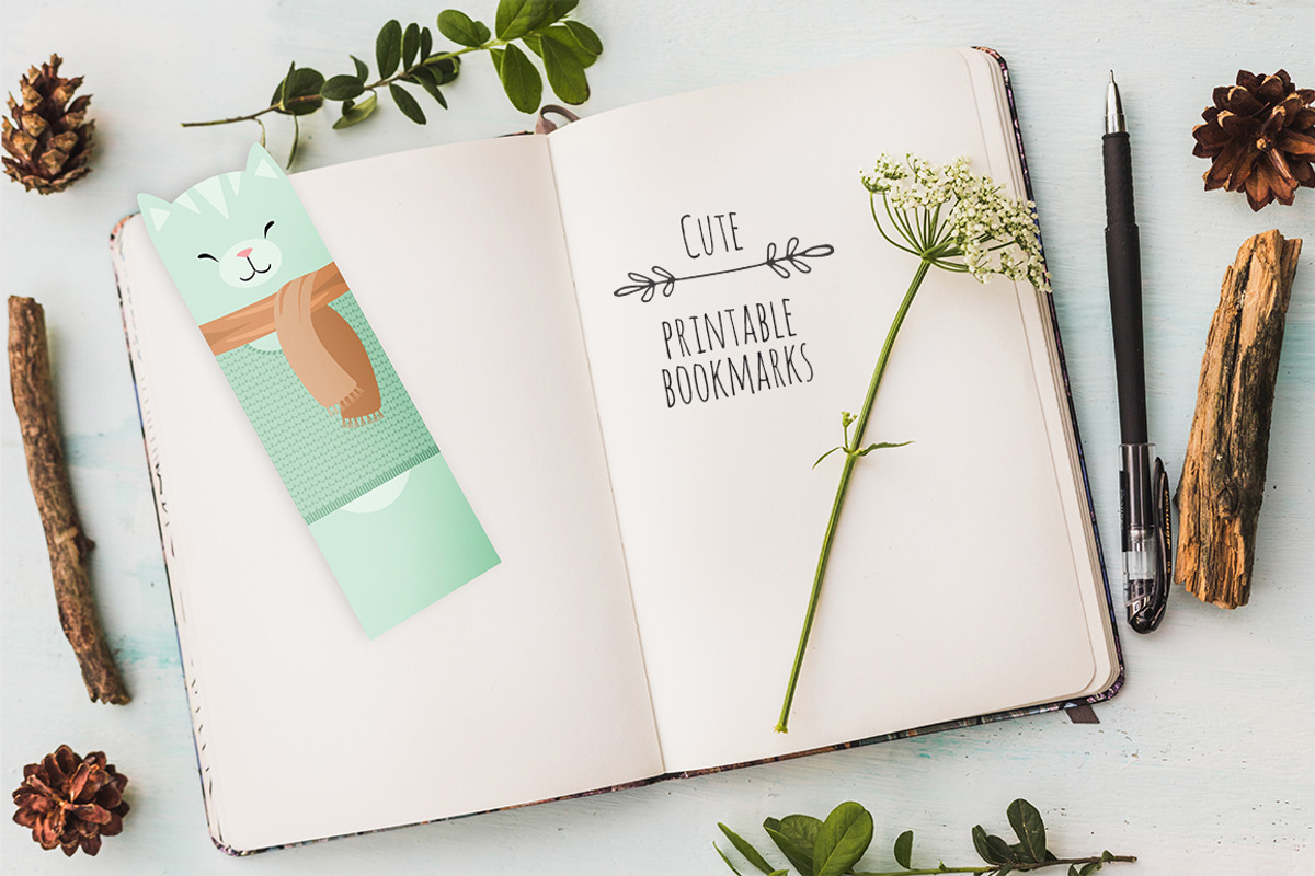 5 Cute Cats Printable Bookmarks, a Stationery Template by land art (Photo 1 of 7)