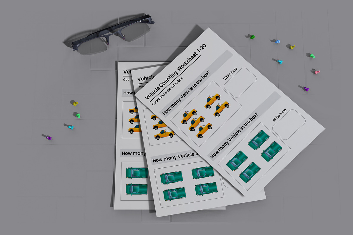 Vehicle counting worksheet for kids, a Graphic by Hitubrand (Photo 2 of 2)