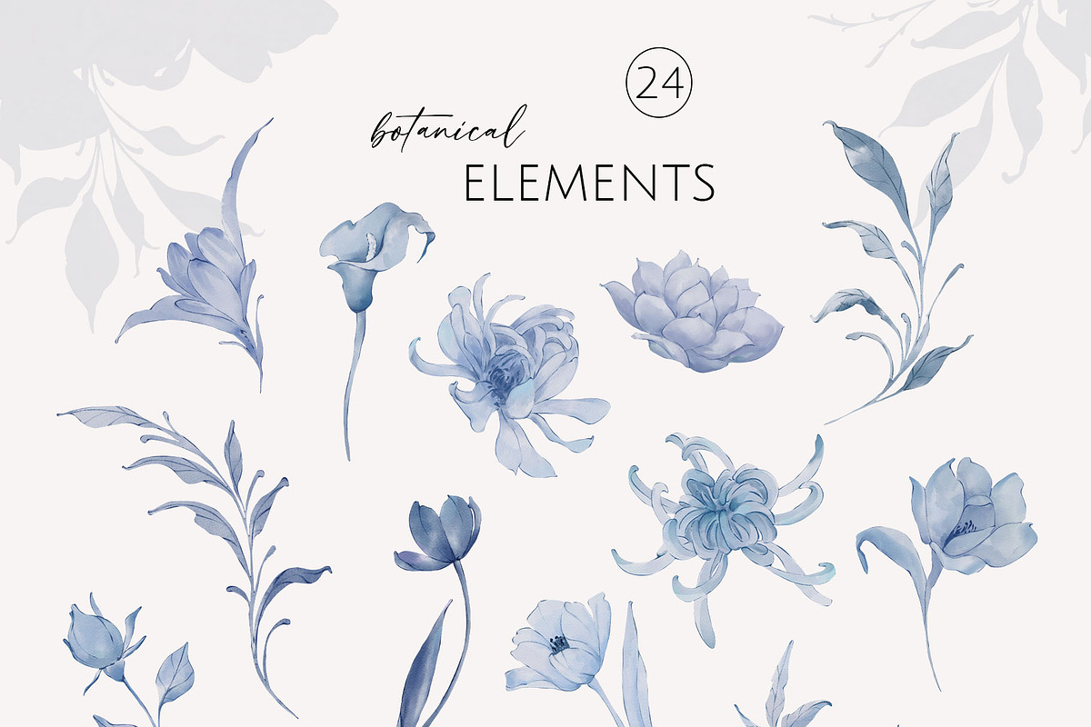 NAVY BLUE GARDEN watercolor flowers, a Decorative Illustration by Yuliia Lashevska (Photo 13 of 14)