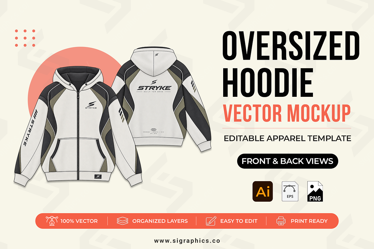 Oversized Zip Hoodie Vector Template, a Hoody Mockup by S.i. Graphics (Photo 1 of 3)