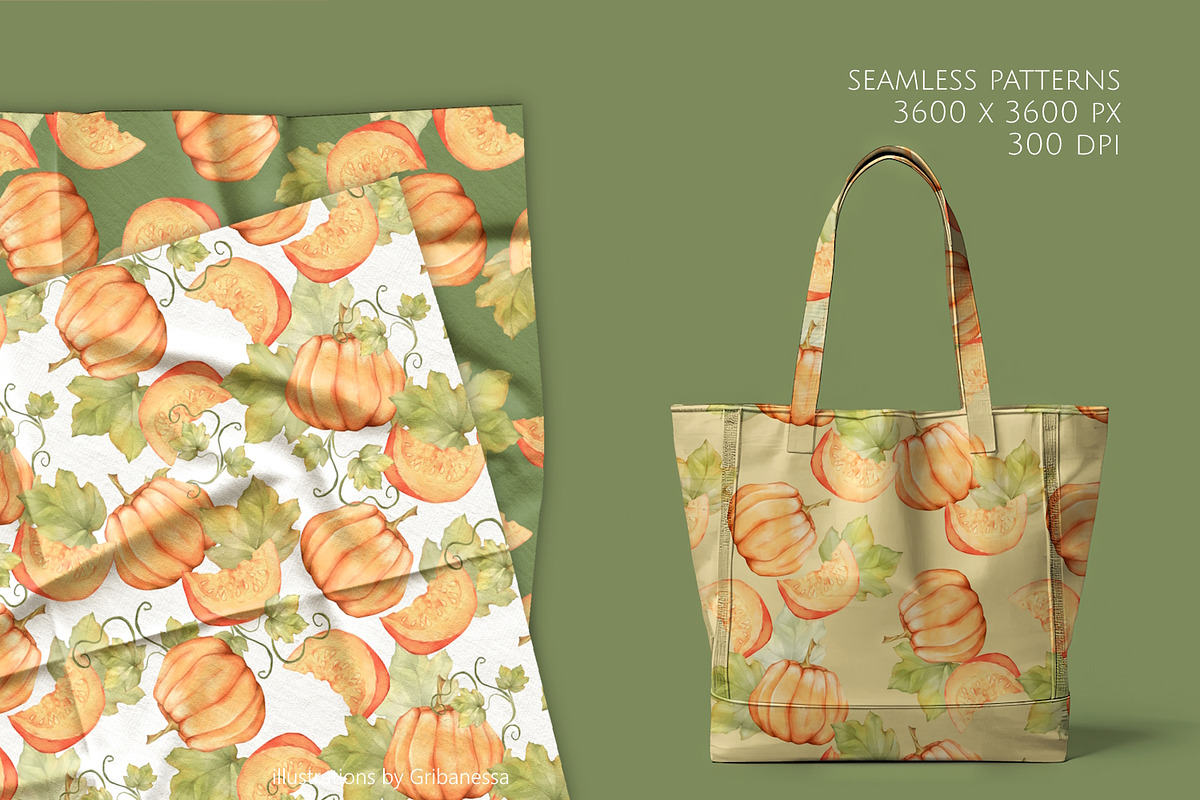Seamless Pumpkin Pattern Set, a Pattern Graphic by Gribanessa (Photo 2 of 5)