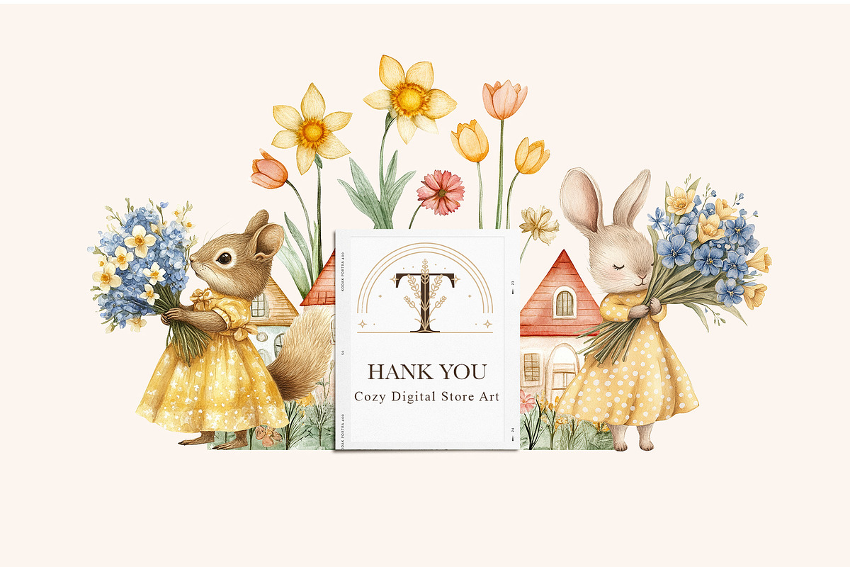 Spring woodland animal with bouquet, an Animal Illustration by Usis (Photo 7 of 7)