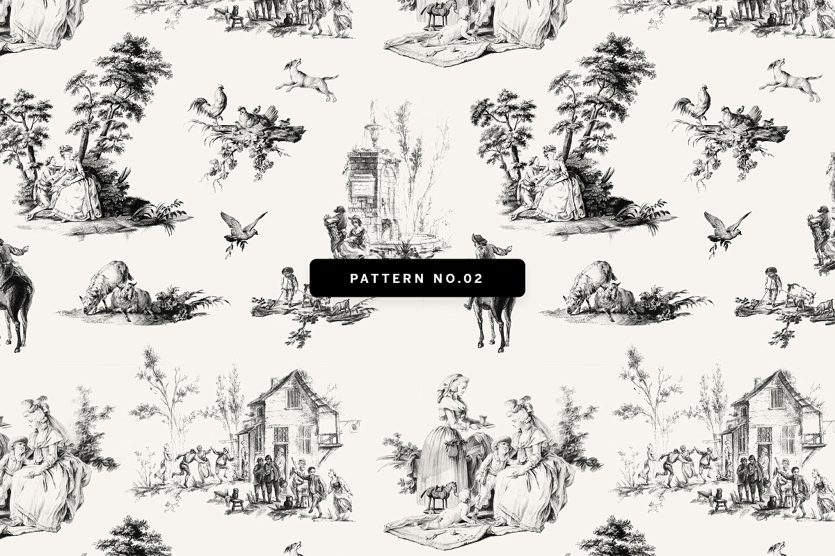 Chinoiserie Toile Seamless Patterns, a Pattern Graphic by Century Library (Photo 7 of 8)