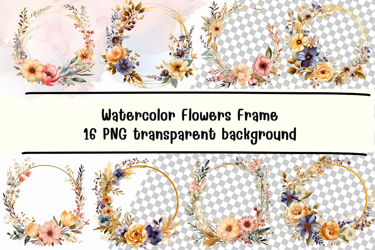 Watercolor Flowers Frame 16 PNG, a Transportation Photo by PKshop (Photo 3 of 3)