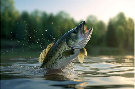 Small bass taking off river, an Animal Photo by Ylivdesign