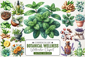 Botanical Wellness Watercolor Png, an Icon by RobertsArt
