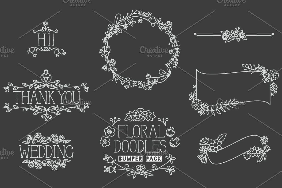 Floral Doodles clip art bumper pack, an Illustration by Katy Clemmans (Photo 2 of 5)