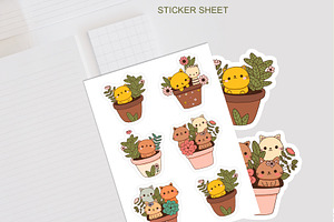 Cats In Flowerpots Sticker Pack