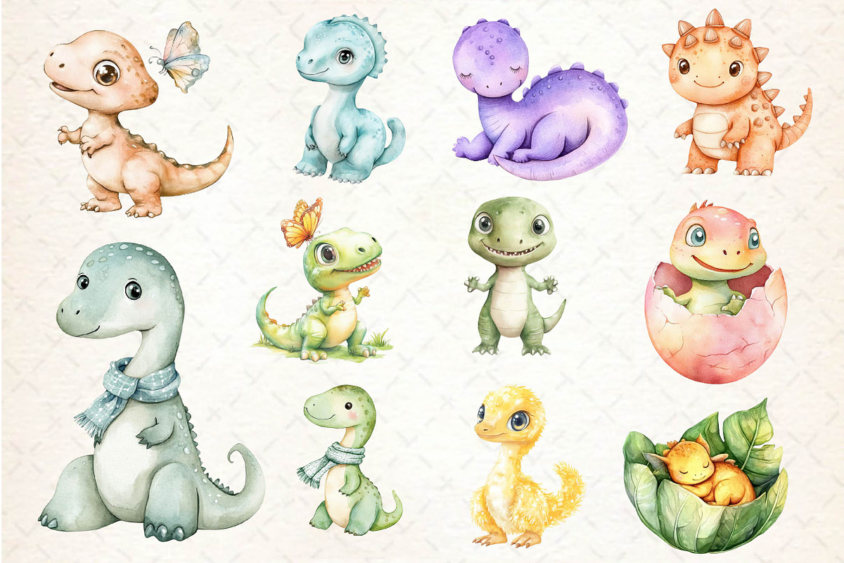 Dinosaurs Watercolor Clipart, an Illustration by Dream Creation (Photo 3 of 5)