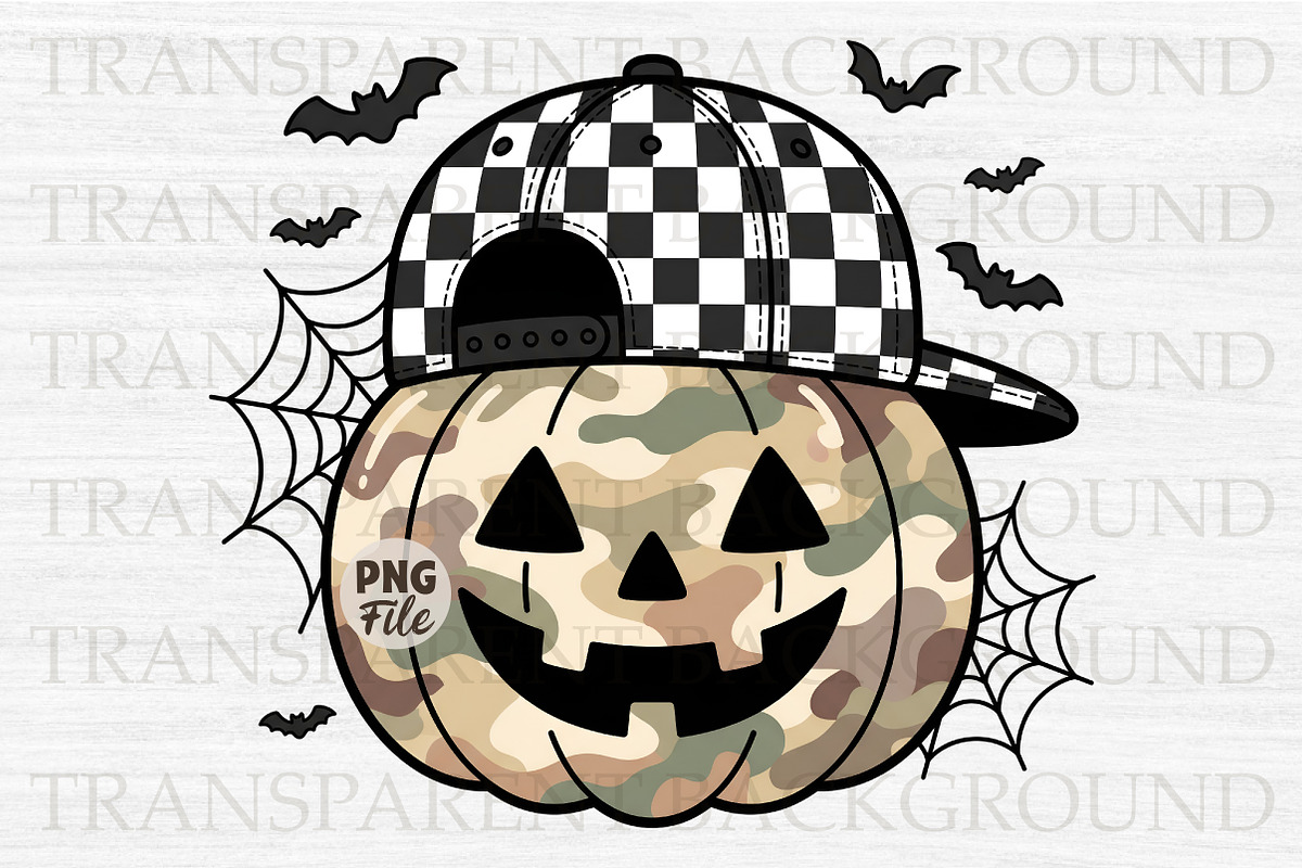 Camo Pumpkin with Checkerboard Hat, a Seasonal Illustration by Libby Wishes (Photo 1 of 3)