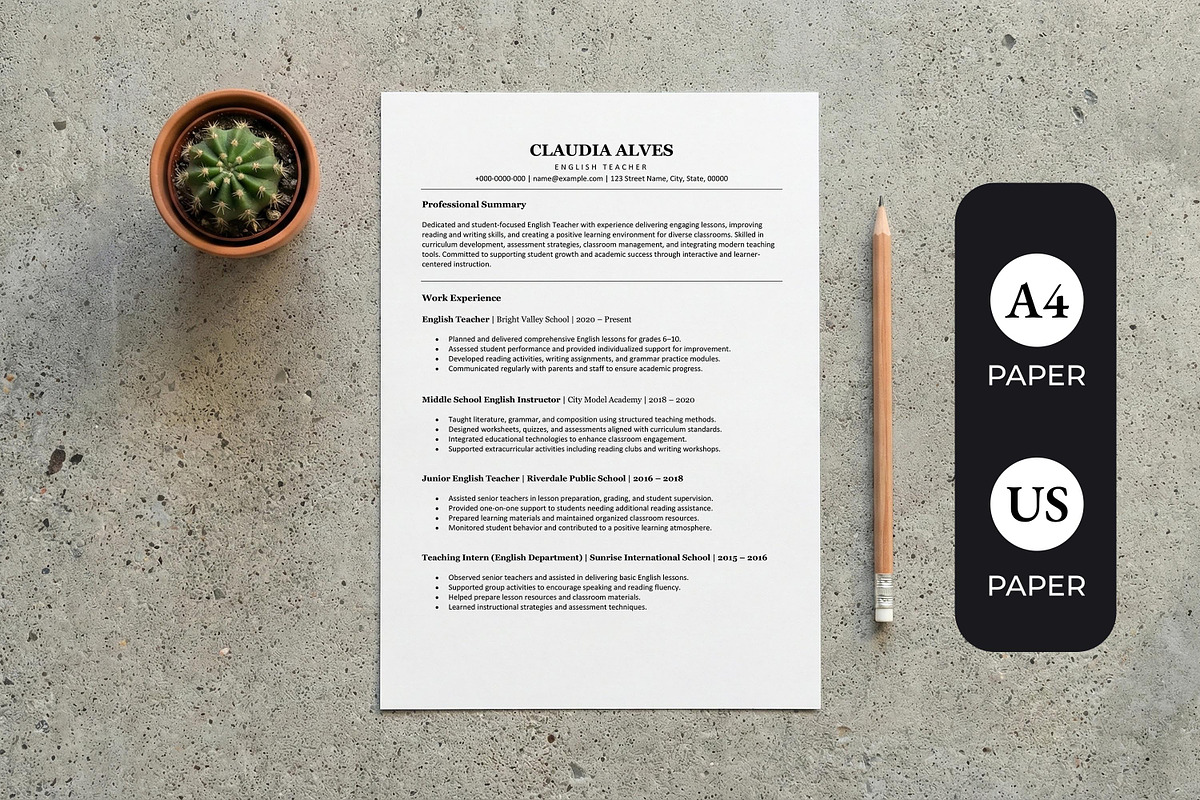 ATS Friendly Resume For Teacher, a Resume Template by SmmrDesign (Photo 1 of 8)