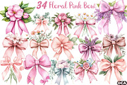 Watercolor Floral Pink Bow PNG, an Illustration by DreamCafeArt (Thumbnail 1 of 3)