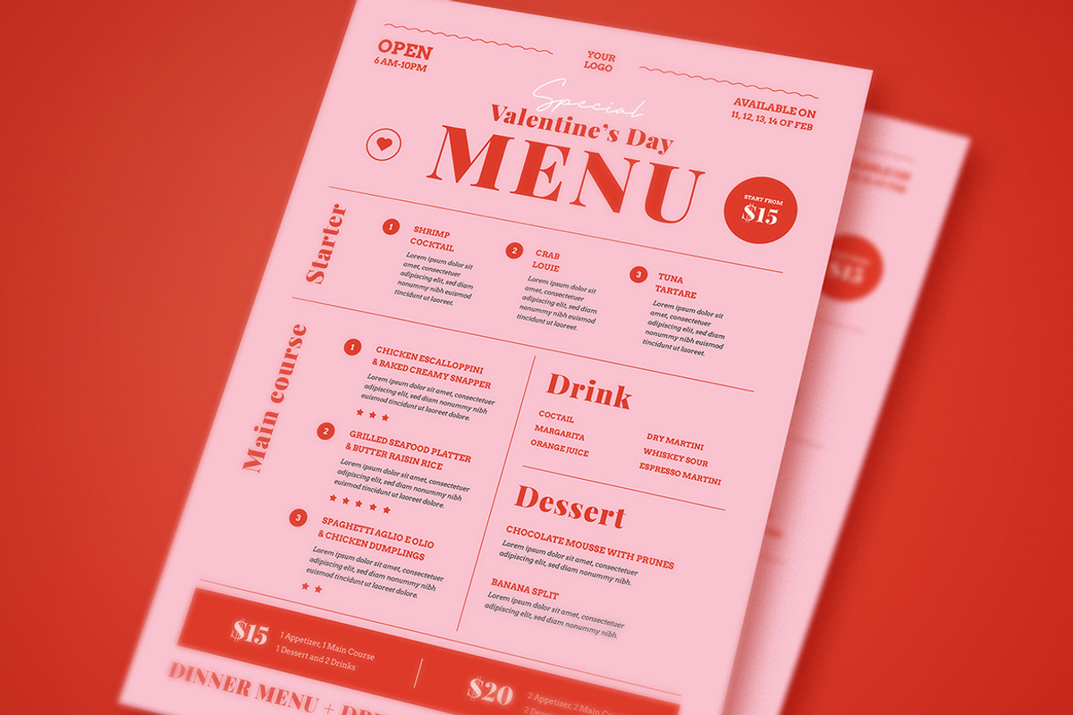 Valentines Day Menu, a Flyer Template by VectorVactory (Photo 2 of 3)