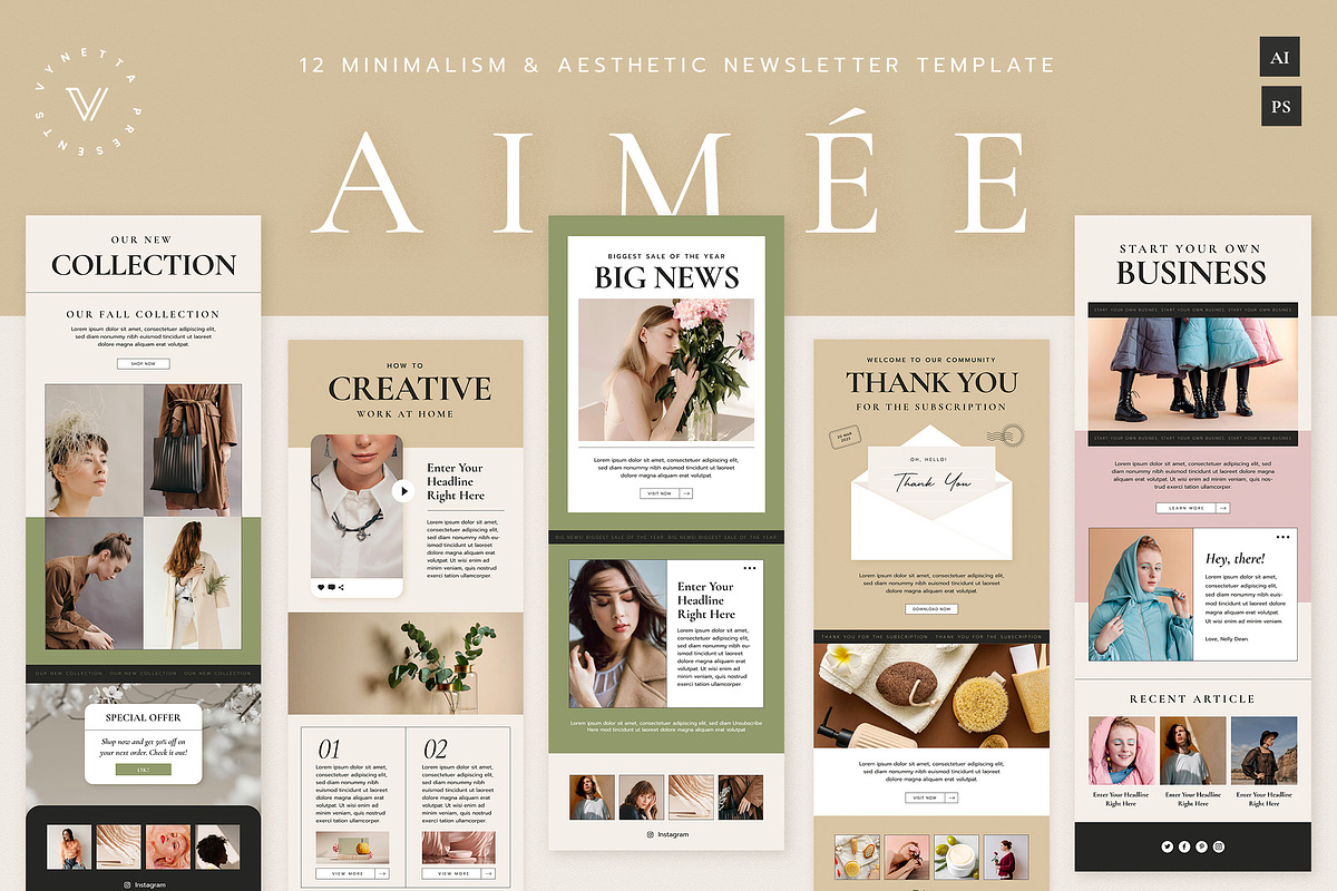 Aimée Email Newsletter Template, an Email Template by Vynetta (Photo 1 of 6)