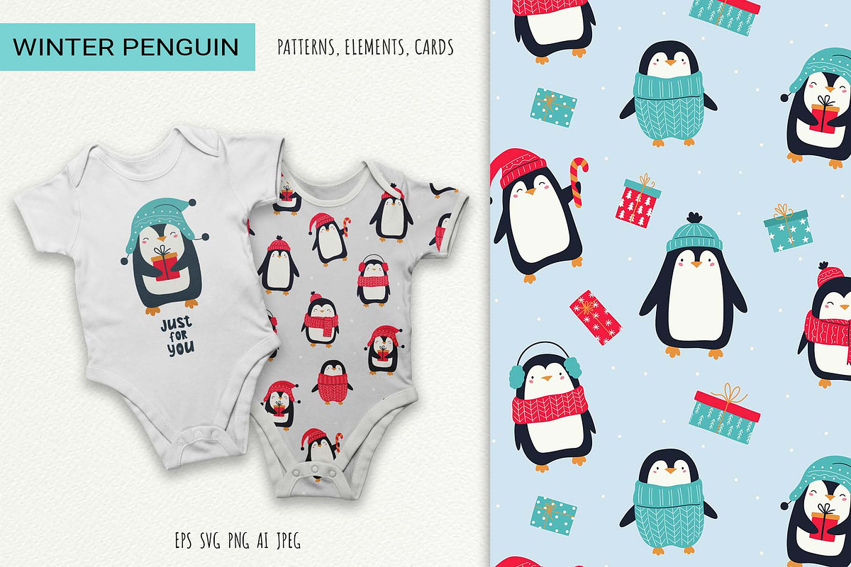 Winter Penguin Clipart Set, an Animal Illustration by Irina Ostapenko (Photo 1 of 8)