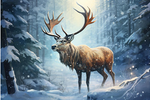 Serene Reindeer Winter Forest Snow