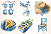 Blue Summer Mediterranean Clipart, an Illustration by DreamCafeArt (Thumbnail 2 of 7)