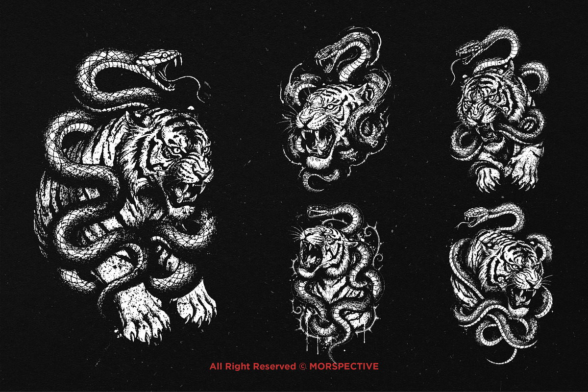 10 Bundle Dark Art Tiger Snake Fight, an Illustration by Morspective (Photo 3 of 7)