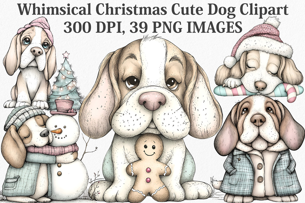 Whimsical Christmas Cute Dog Clipart, an Illustration by Canvas Craft (Photo 1 of 7)