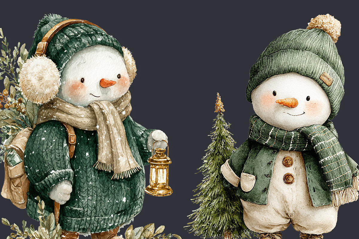 Snowman Christmas Clipart 45 PNG, a Seasonal Illustration by EleSArtDesign (Photo 3 of 4)