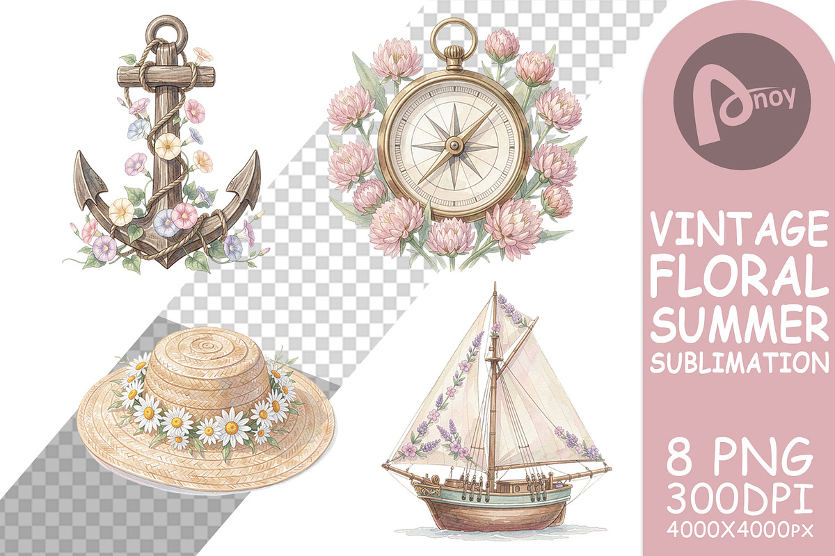 Vintage Floral Summer PNG, a Decorative Illustration by Artnoy (Photo 11 of 18)