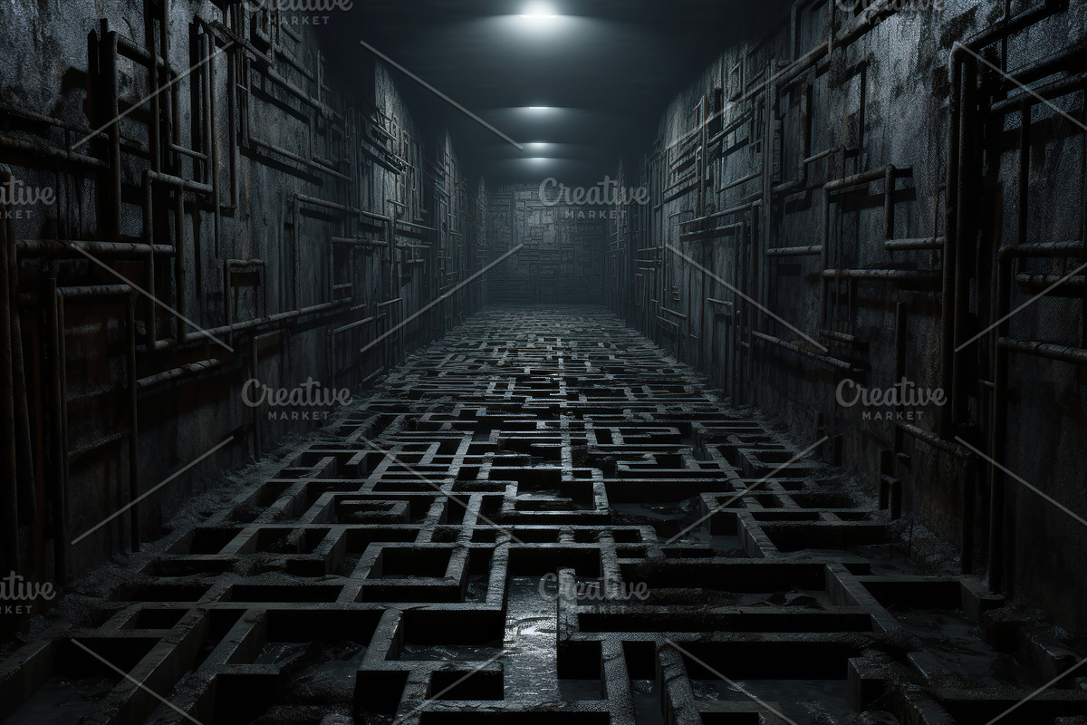 Creepy dark room with maze floor, sc, an Illustration by Lopatin Photo