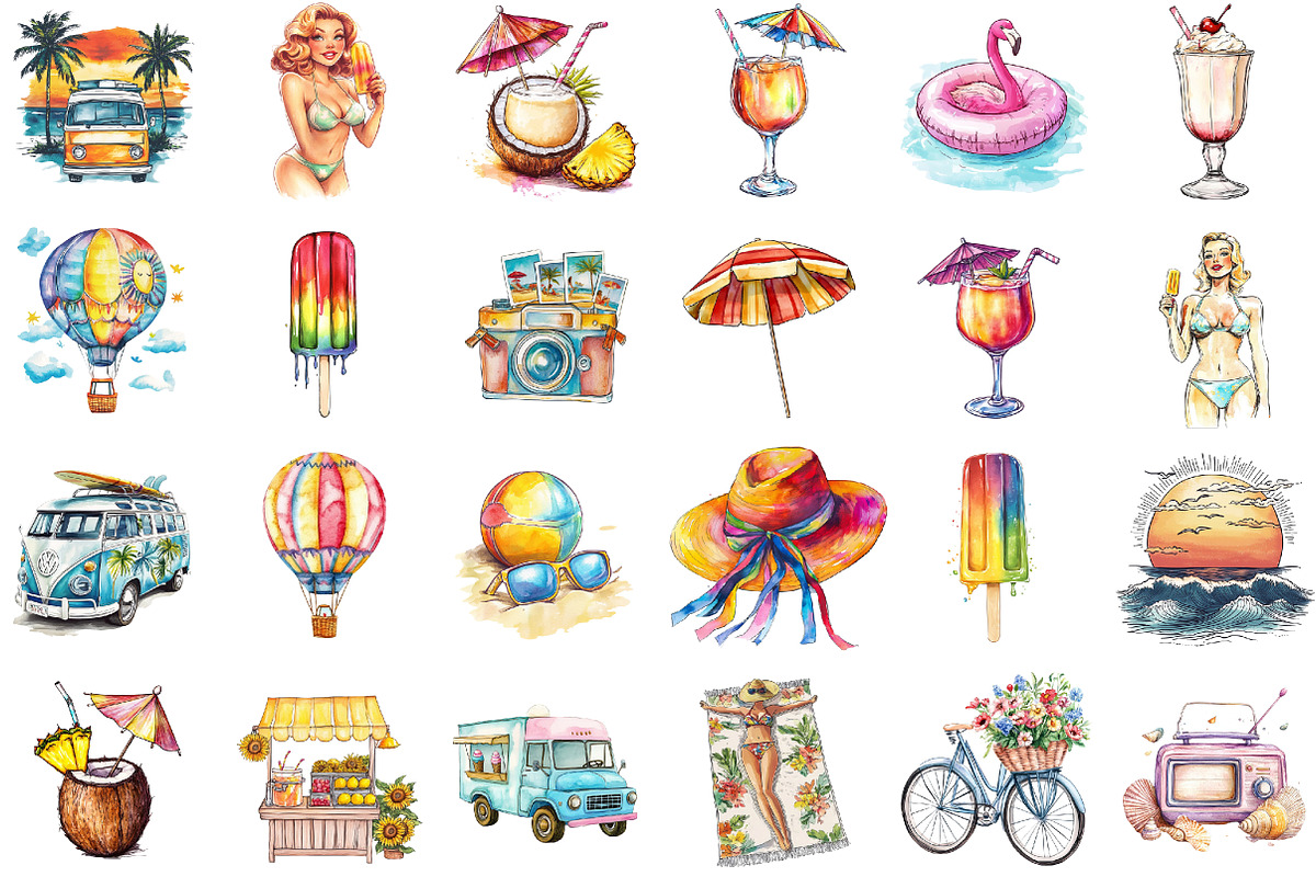 Vintage Retro Summer Clipart, an Illustration by Sublimation Artist (Photo 2 of 6)