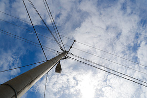 Electric Pole and Wires Against a Br, an Industrial Photo by bastera