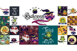 Happy Halloween Flat Colorful Set