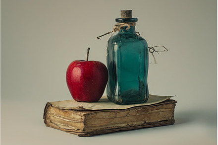 Vintage book with apple and ink, a School & Education Photo by Ylivdesign