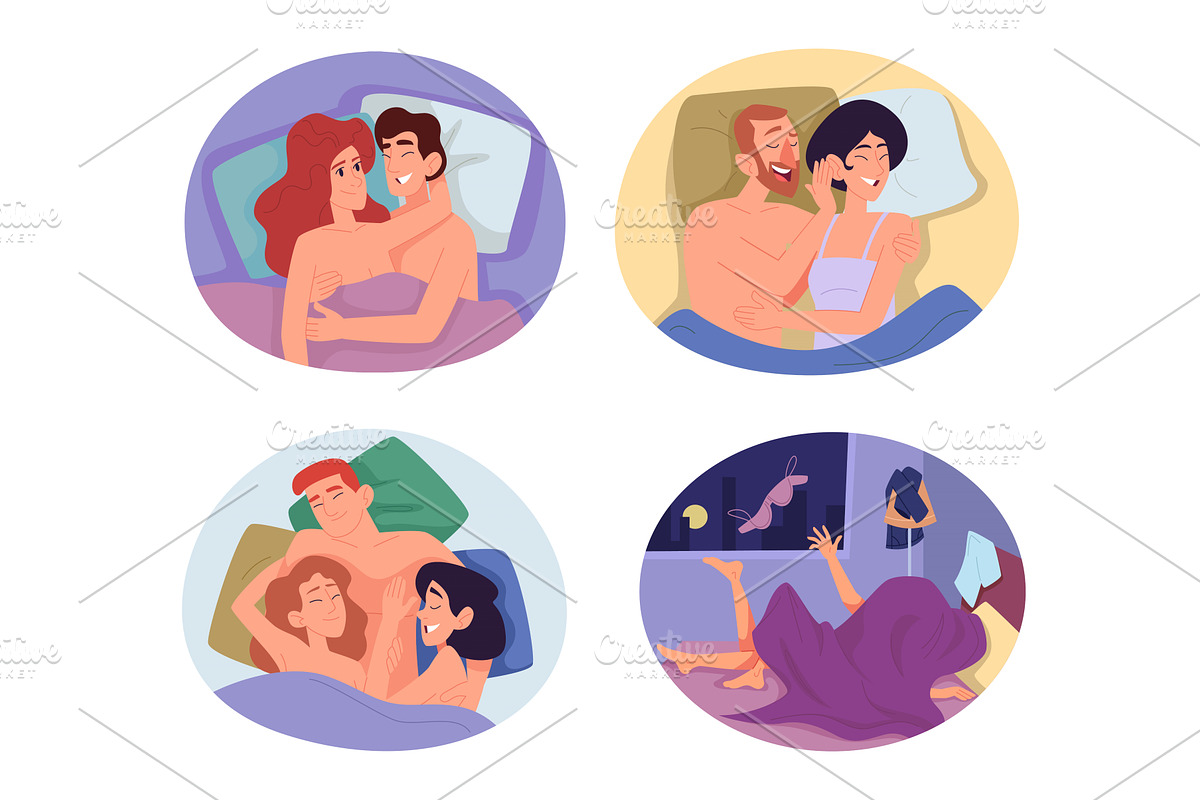 Couples in bed. Lovers man and women, an Object Illustration by Onyx