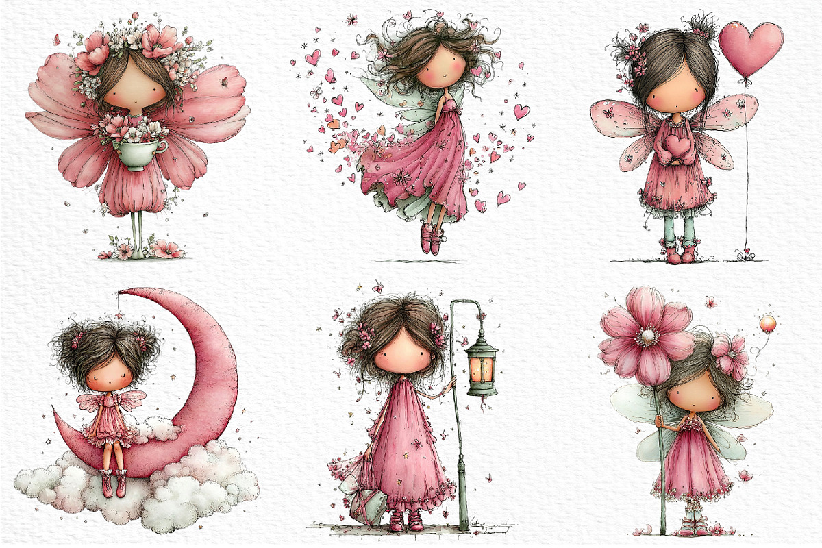 Whimsical Pink Fairy Clipart, a Seasonal Illustration by Craft Nest (Photo 6 of 6)