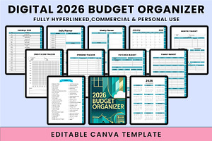 Digital 2026 Budget Organizer, a Stationery Template by Shumaya