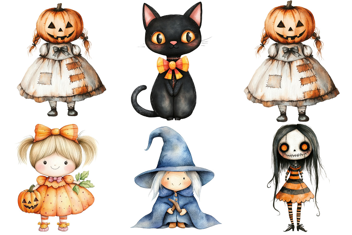 Whimsical Halloween Dolls Clipart, an Illustration by DreamArtGraphic (Photo 5 of 5)