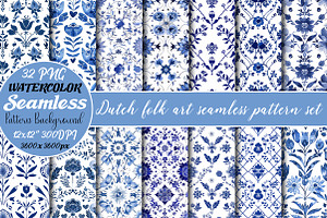 Dutch folk art seamless pattern set, a Pattern Graphic by DreamCafeArt