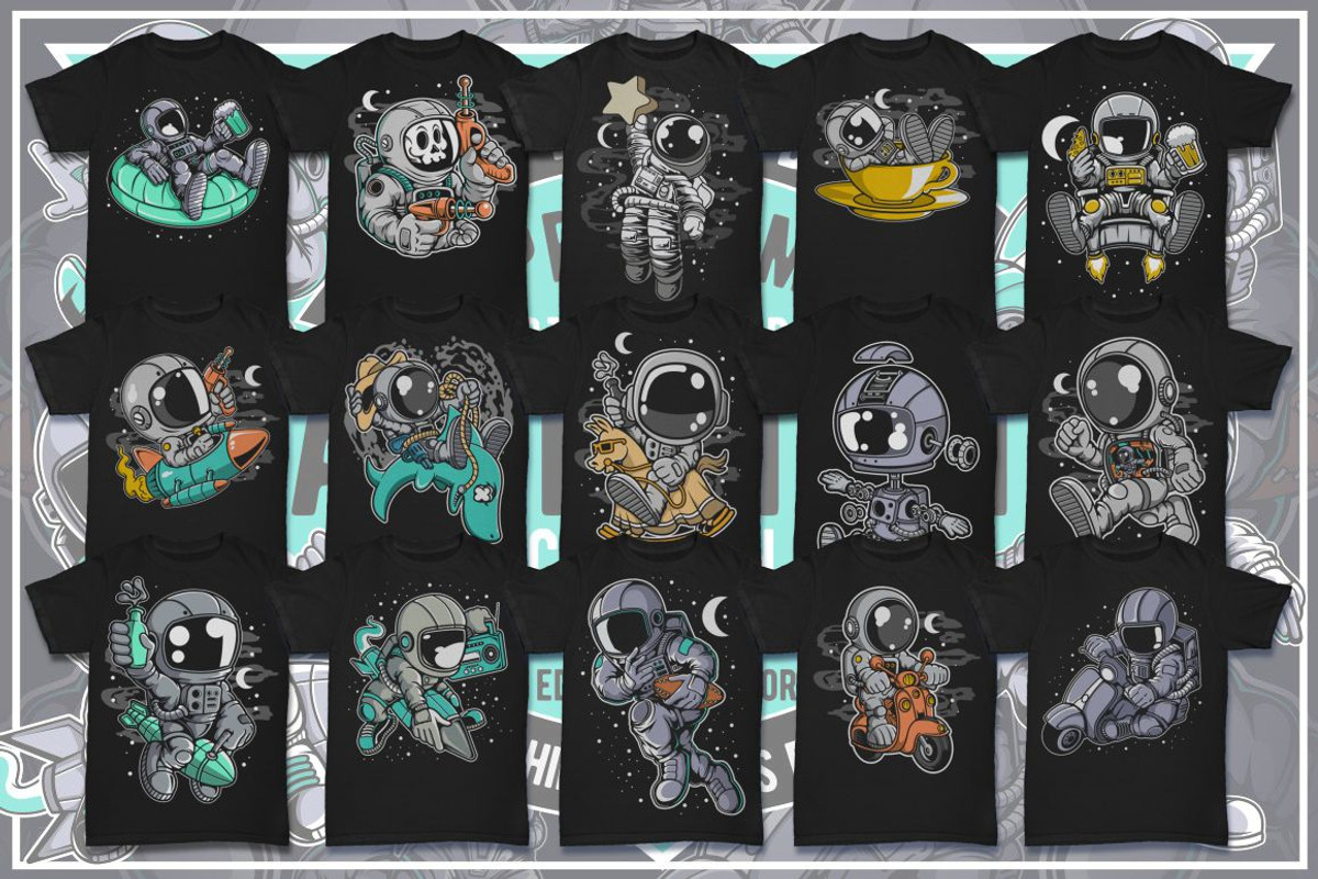 100 Astronaut Cartoon Designs Bundle, an Illustration by roach_graphic (Photo 6 of 16)