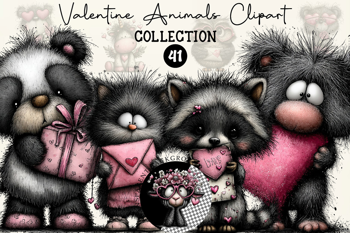 Watercolor Valentine Animals Clipart, an Illustration by DreamCafeArt (Photo 1 of 6)